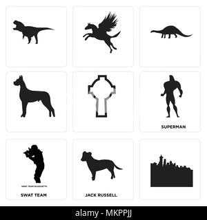 Set di 9 semplici icone modificabile come jack russell, swat team, superman, , può essere usato per il mobile, web Illustrazione Vettoriale