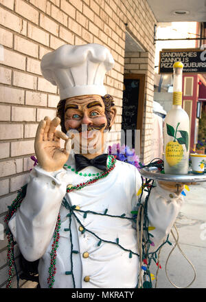 Uno chef manichino di fronte ad una estremità nord ristorante in Boston's North End, Massachusetts, STATI UNITI D'AMERICA Foto Stock