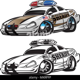 Sheriff Muscle Car Cartoon illustrazione vettoriale Illustrazione Vettoriale