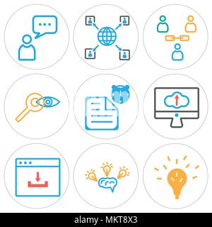 Set di 9 semplici icone modificabile come Idea, Browser, Monitor, file, cercare gli utenti, networking, utente, può essere usato per il mobile, web Illustrazione Vettoriale