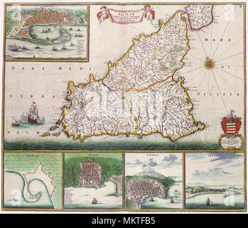 Mappa della Sicilia 1670 Foto Stock