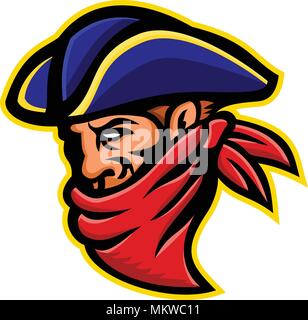 Icona di mascotte illustrazione di un secolo XVII highwayman, brigante, fuorilegge o bandito indossa una bandana t maschera viso visto dal lato su backgro isolato Illustrazione Vettoriale