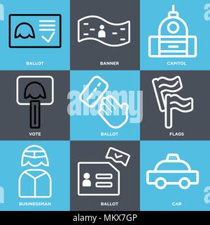Set di 9 semplici icone modificabili quali car, Votazioni, imprenditore, bandiere, voto, Capitol, Banner, può essere usato per il mobile, web Illustrazione Vettoriale