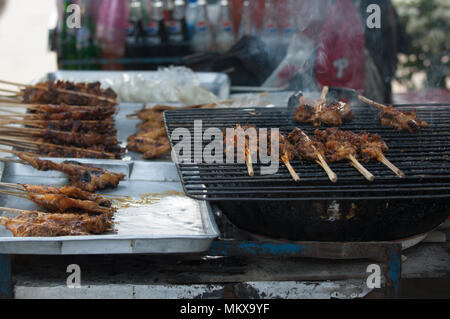 Pollo satay sul barbecue, Ayuthaya, Thailandia Foto Stock