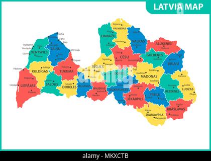 La mappa dettagliata della Lettonia con le regioni o gli stati e le città capitali. Divisione amministrativa Illustrazione Vettoriale