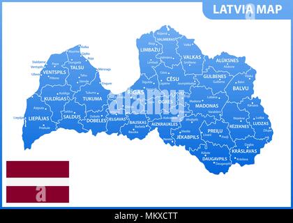 La mappa dettagliata della Lettonia con le regioni o gli stati e le città capitali. Divisione amministrativa Illustrazione Vettoriale