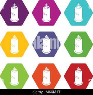 Cilindro di saldatura co2 set di icone 9 vector Illustrazione Vettoriale