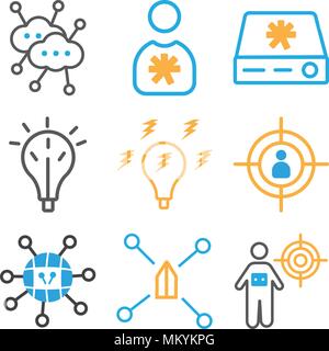 Set di 9 semplici icone modificabile come team, rete target, Idea, server, utente può essere utilizzato per il mobile, web Illustrazione Vettoriale