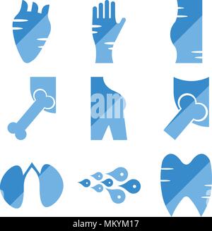 Set di 9 semplici icone modificabile come denti e gengive, cellule della pelle, due reni osso iliaco, gli uomini la spalla del corpo umano, laterale lato, cuore, può essere utilizzata per Illustrazione Vettoriale