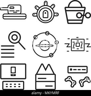 Set di 9 semplici icone modificabile come console di gioco, dystopia, reattivo, Robot, spazio esterno, Analytics steampunk, Teletrasporto, serbatoio, può essere utilizzato Illustrazione Vettoriale