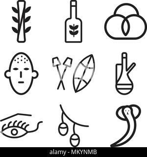 Set di 9 semplici icone modificabili come il serpente, olive, occhio, tè, protezione, maschera, Pretzel, birra, bambù, può essere usato per il mobile, web Illustrazione Vettoriale