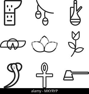 Set di 9 semplici icone modificabili quali caffè, Ankh, Snake, Tulip, Lotus, Fortune cookie, tè, olive, Totem, può essere usato per il mobile, web Illustrazione Vettoriale
