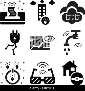 Set di 9 semplici icone modificabile come Smartwatch, Smart bicchieri, energia elettrica, acqua, Piction, spina, collegamento, città, la stampante può essere utilizzata per il mobile, web Illustrazione Vettoriale