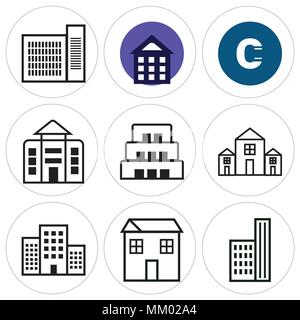Set di 9 semplici icone modificabile come appartamento, C può essere utilizzato per il mobile, web Illustrazione Vettoriale