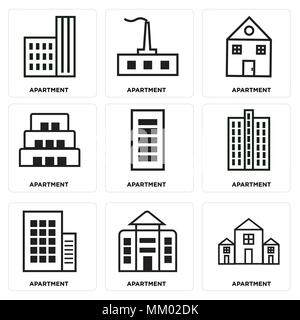 Set di 9 semplici icone modificabile come appartamento, può essere usato per il mobile, web Illustrazione Vettoriale