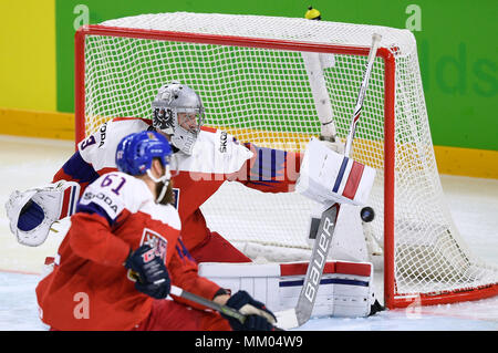 In azione durante i Campionati Mondiali di hockey su ghiaccio match Repubblica Ceca vs. svizzera a Copenhagen, in Danimarca, 8 maggio 2018. (CTK foto/Ondrej Deml) Foto Stock