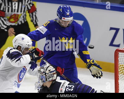 I Campionati Mondiali di hockey su ghiaccio match Svezia contro la Francia a Copenhagen, in Danimarca, 7 maggio 2018. (CTK foto/Ondrej Deml) Foto Stock