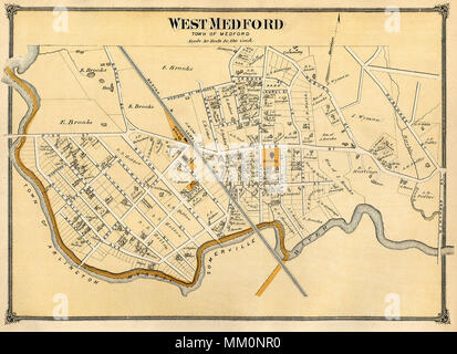 Mappa di West Medford. 1875 Foto Stock