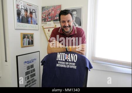 Matteo Salvini, leader della destra italiana-ala partito politico Lega Nord Foto Stock