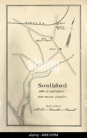 Mappa di Southford nella città di Southbury. 1893 Foto Stock