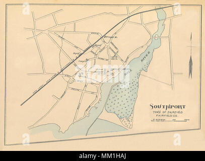 Mappa di Southport in città di Fairfield. 1893 Foto Stock