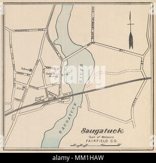 Mappa di Saugatuck nella città di Westport. 1893 Foto Stock