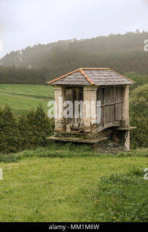 Antica horreo in Foz, Lugo, Galizia, Spagna, Europa Foto Stock