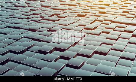 Cubi di metallo array in sequenza di ripetizione, abstract il rendering 3D illustrazione di scatole come sfondo Foto Stock