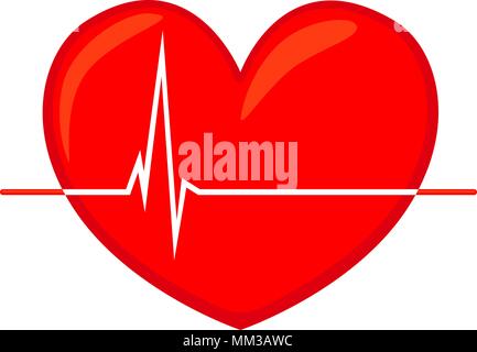 Coloratissimo cartone animato cuore sano cardiogram isolati su sfondo bianco. In tema di assistenza sanitaria illustrazione vettoriale per icona, adesivo, segno, certificato bad Illustrazione Vettoriale
