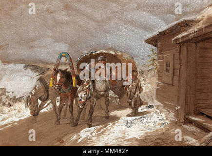 Sverchkov Nicholai Egorovich - metà cavallo carrozza trainata da tre cavalli da una casa Foto Stock