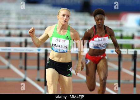 Zurigo, Svizzera. 08th, 2011 Sep. La australiana Sally persona competere nel finale di Donne 100m ostacolo durante la IAAF Diamond League Sale Riunioni Foto Stock