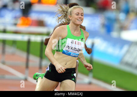 Zurigo, Svizzera. 08th, 2011 Sep. La australiana Sally persona competere nel finale di Donne 100m ostacolo durante la IAAF Diamond League Sale Riunioni Foto Stock