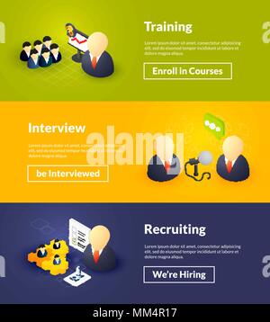 Intervista di formazione e il reclutamento di banner isometrica di un disegno a colori Illustrazione Vettoriale