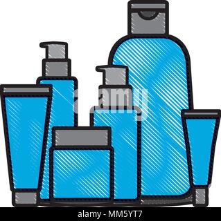 Set di pacchetti cosmetici modello di contenitori in plastica tubi flaconi illustrazione vettoriale disegno Illustrazione Vettoriale