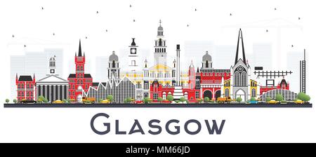 Glasgow Scozia skyline della città con edifici di colore isolato su bianco. Illustrazione Vettoriale. Illustrazione Vettoriale