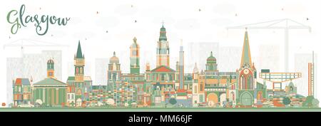 Glasgow Scozia skyline della città con edifici di colore. Illustrazione Vettoriale. Viaggi di affari e di turismo con il concetto di architettura storica. Illustrazione Vettoriale