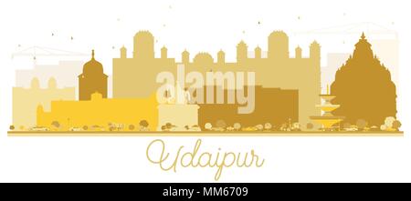 Udaipur India skyline della città Golden silhouette. Illustrazione Vettoriale. Piatto semplice concetto per il turismo presentazione, banner, cartellone o sito web. Illustrazione Vettoriale