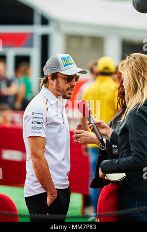 Barcellona, Spagna. Il 10 maggio, 2018. Fernando Alonso del team Mclaren di colloqui con i media durante i piloti di Formula Uno di arrivo e conferenza stampa al giorno. Credito: Pablo Guillen Alamy News Foto Stock