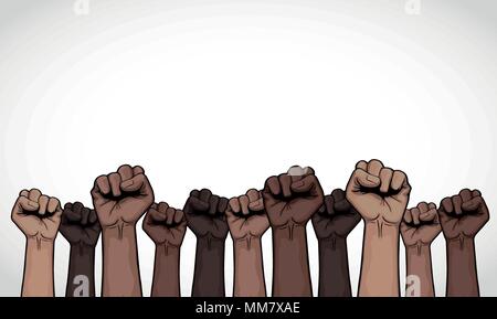 Illustrazione con molti pugni fino, pelle scura, vettore di fumetto. Illustrazione Vettoriale