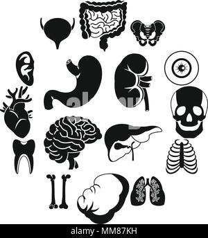 Gli organi umani set di icone, stile semplice Illustrazione Vettoriale