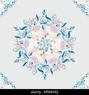 Bella floreale circolare seamless pattern. Ornamentali pizzo rotondo illustrazione vettoriale. bouquet floreali su uno sfondo luminoso. Illustrazione Vettoriale