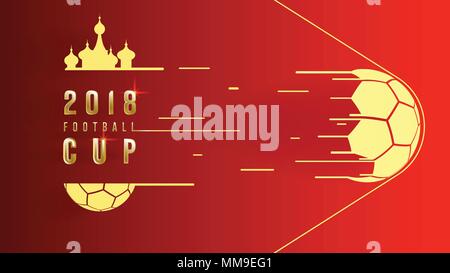 Oro 2018 del campionato del mondo di calcio cup su sfondo rosso. Illustrazione Vettoriale
