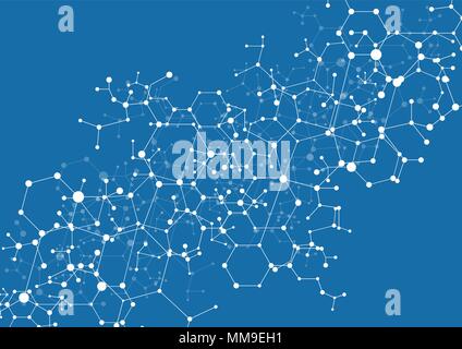 Virtuale sfondo astratto con particelle, molecola struttura. genetica e composti chimici. Illustrazione Vettoriale
