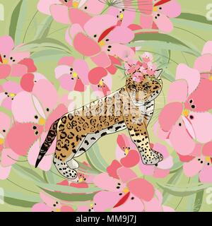 In stile retrò illustrazione con fiori e animali Illustrazione Vettoriale