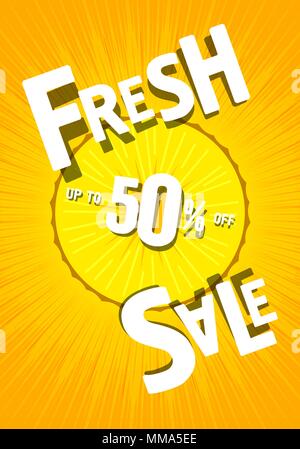 Vendita fresco del 50 percento. Ananas sfondo solare. Offerta stagionale. Estate poster per negozi Illustrazione Vettoriale
