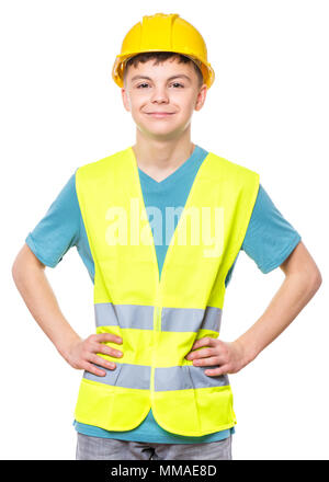 Teen boy in hard hat Foto Stock