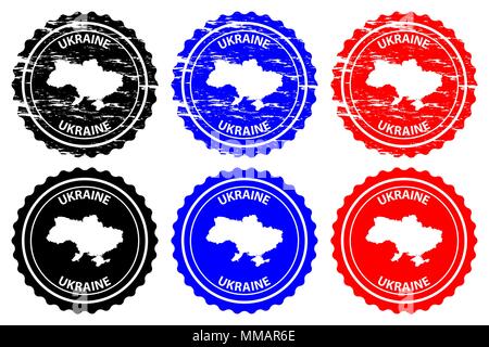 Ucraina - timbro di gomma - vettore, Ucraina mappa pattern - adesivo - nero, blu e rosso Illustrazione Vettoriale