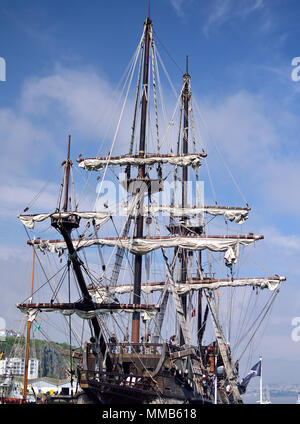 El Galeon Andalucia ormeggiato a Brixham nel Devon. Foto Stock