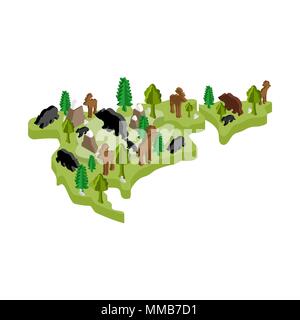 Mappa del nord America animale stile isometrico. flora e fauna. Illustrazione Vettoriale Illustrazione Vettoriale