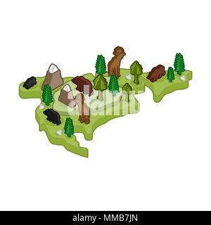 Mappa del nord America animale stile isometrico. flora e fauna. Illustrazione Vettoriale Illustrazione Vettoriale